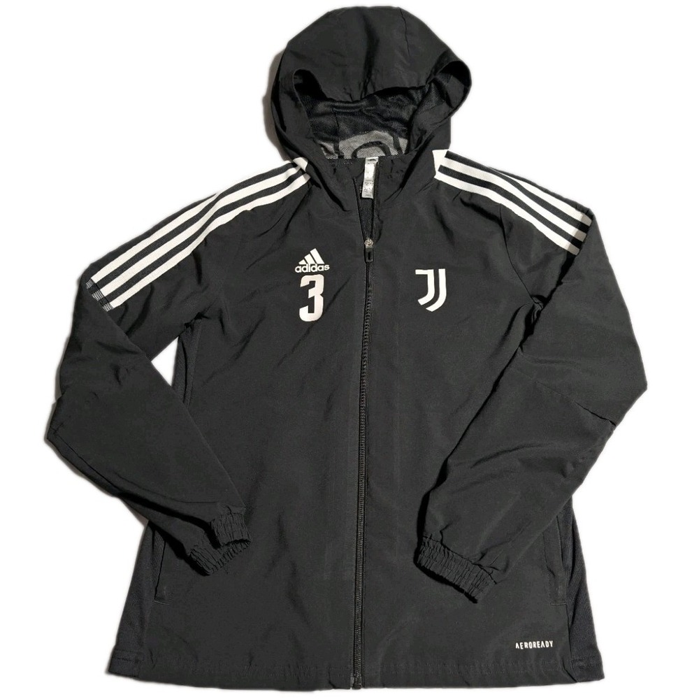 Adidas Juventus Chiellini #3 Hooded Windbreaker Jacket‎ Youth XS Black Aeroready